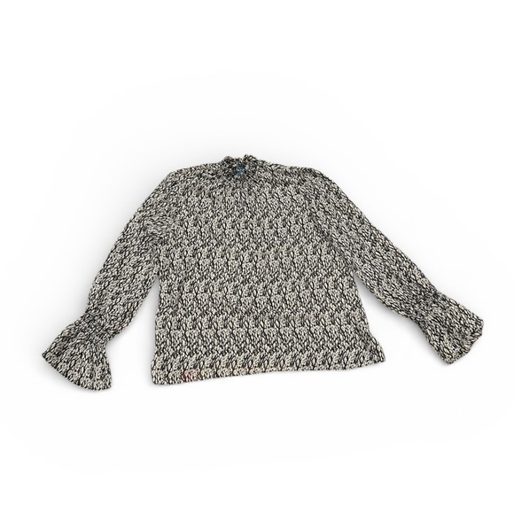 MISA LOS ANGELES Giana Black White Print Long Sleeve Sheer Smock Neck Top S - Picture 7 of 14